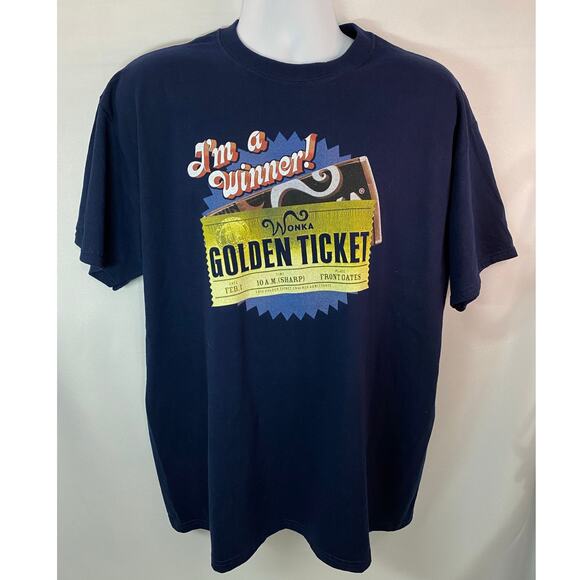 Willy Wonka Golden Ticket I'm a Winner Movie Film Graphic Blue Shirt Size XL - Picture 1 of 9